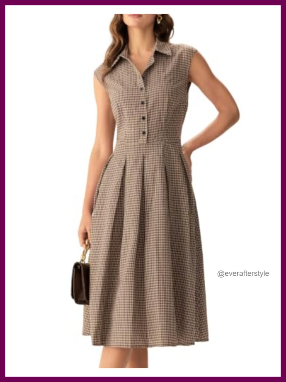 Plaid Sleeveless Button Up A Line Midi Dress